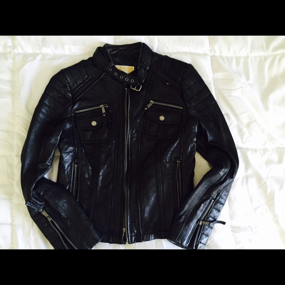 Michael Kors Leather Moto Jacket $468